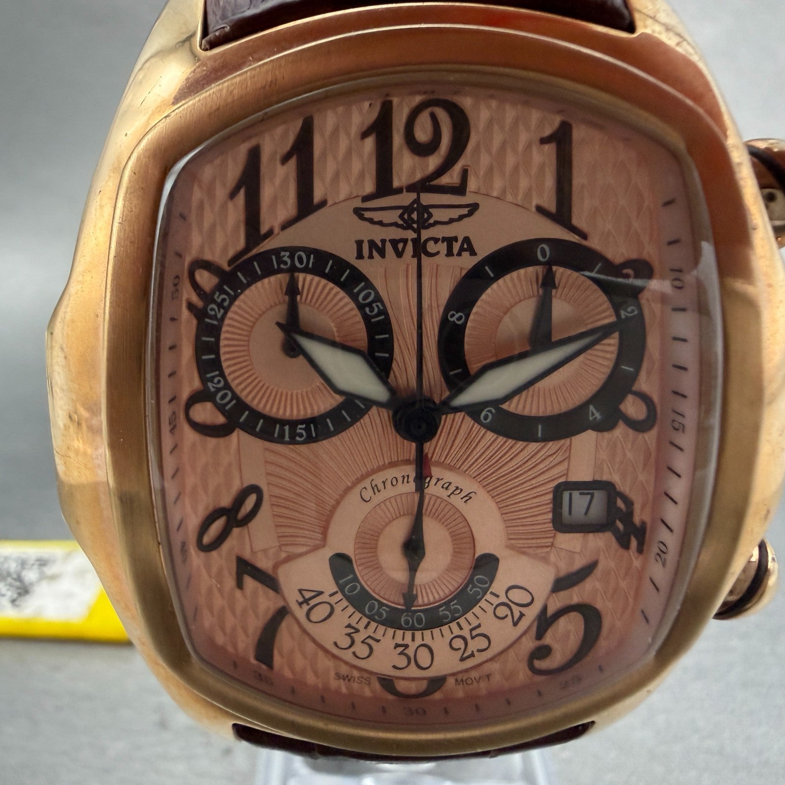 Invicta Lupah Chrono Watch Men 44mm Rose Dial Gold Tone Oval Date 13005 New Batt1