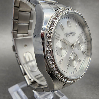 Bulova Caravelle Chronograph Watch Women 37mm MOP Dial Steel Round New Battery