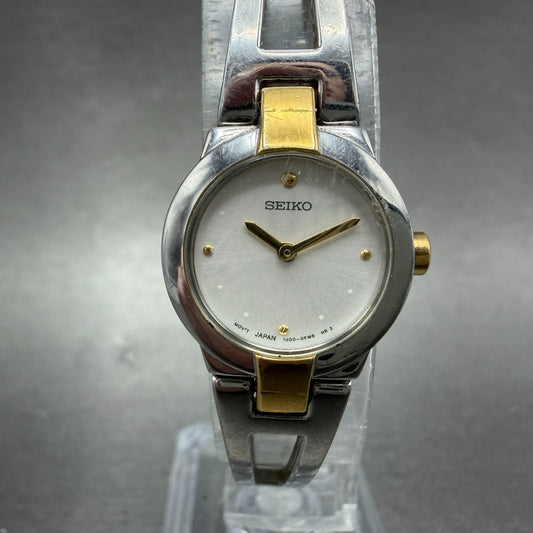 Seiko Watch Women 20mm White Dial Two Tone Round 1N00-0GM0 New Battery Vintage0