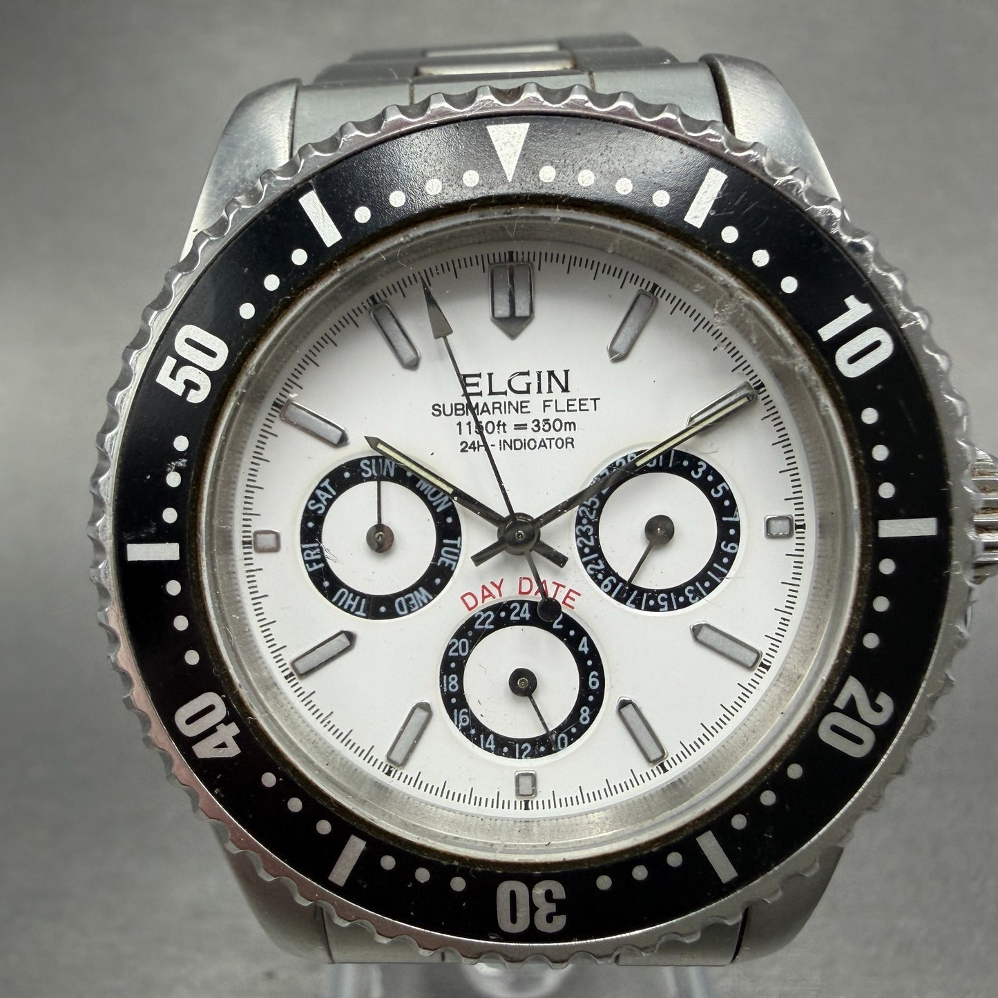 Elgin Watch Men 39mm Black Dial Silver Tone Round Daydate M-024-P New Battery1