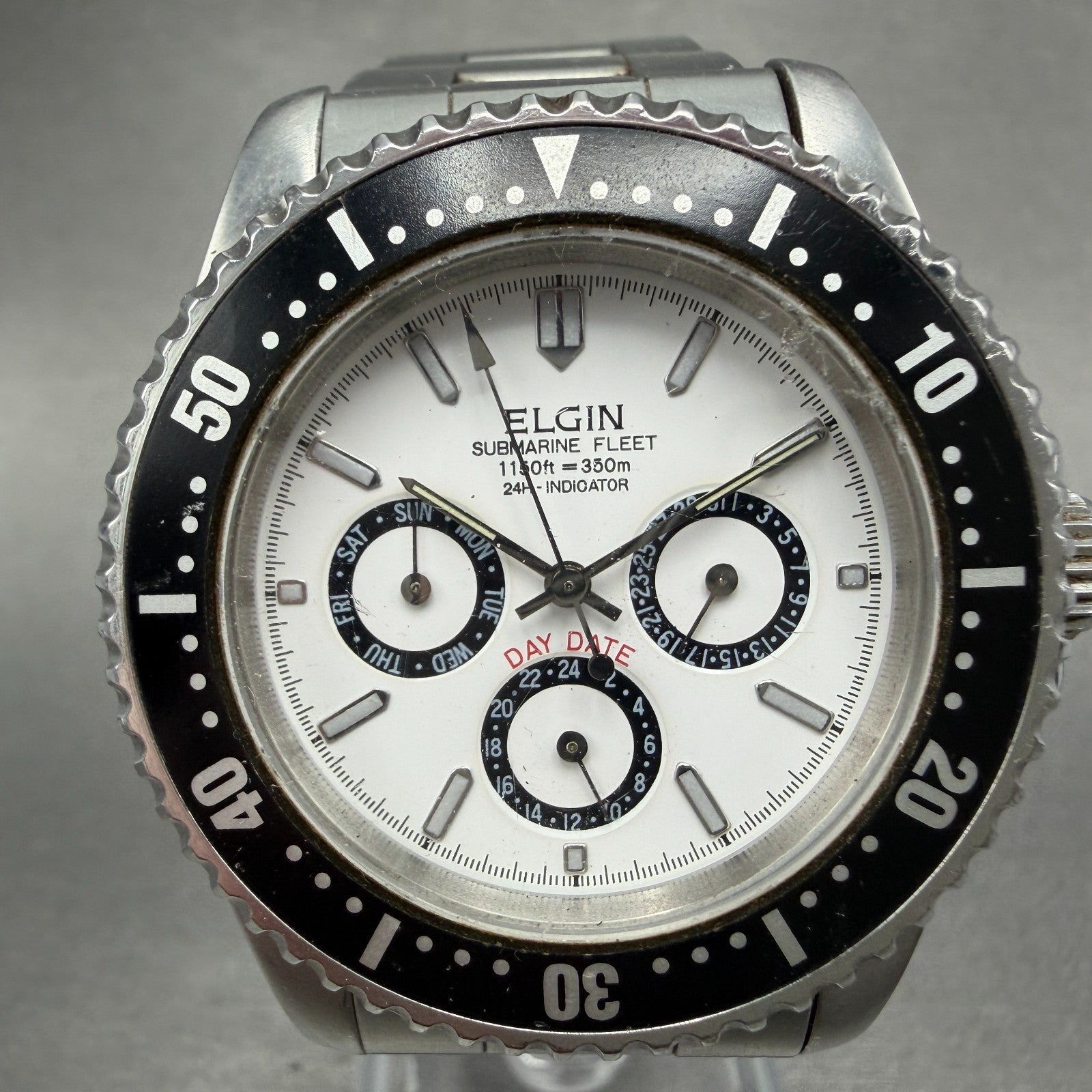 Elgin Watch Men 39mm Black Dial Silver Tone Round Daydate M-024-P New Battery1