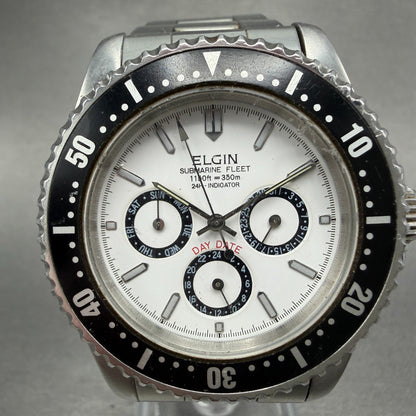 Elgin Watch Men 39mm Black Dial Silver Tone Round Daydate M-024-P New Battery1
