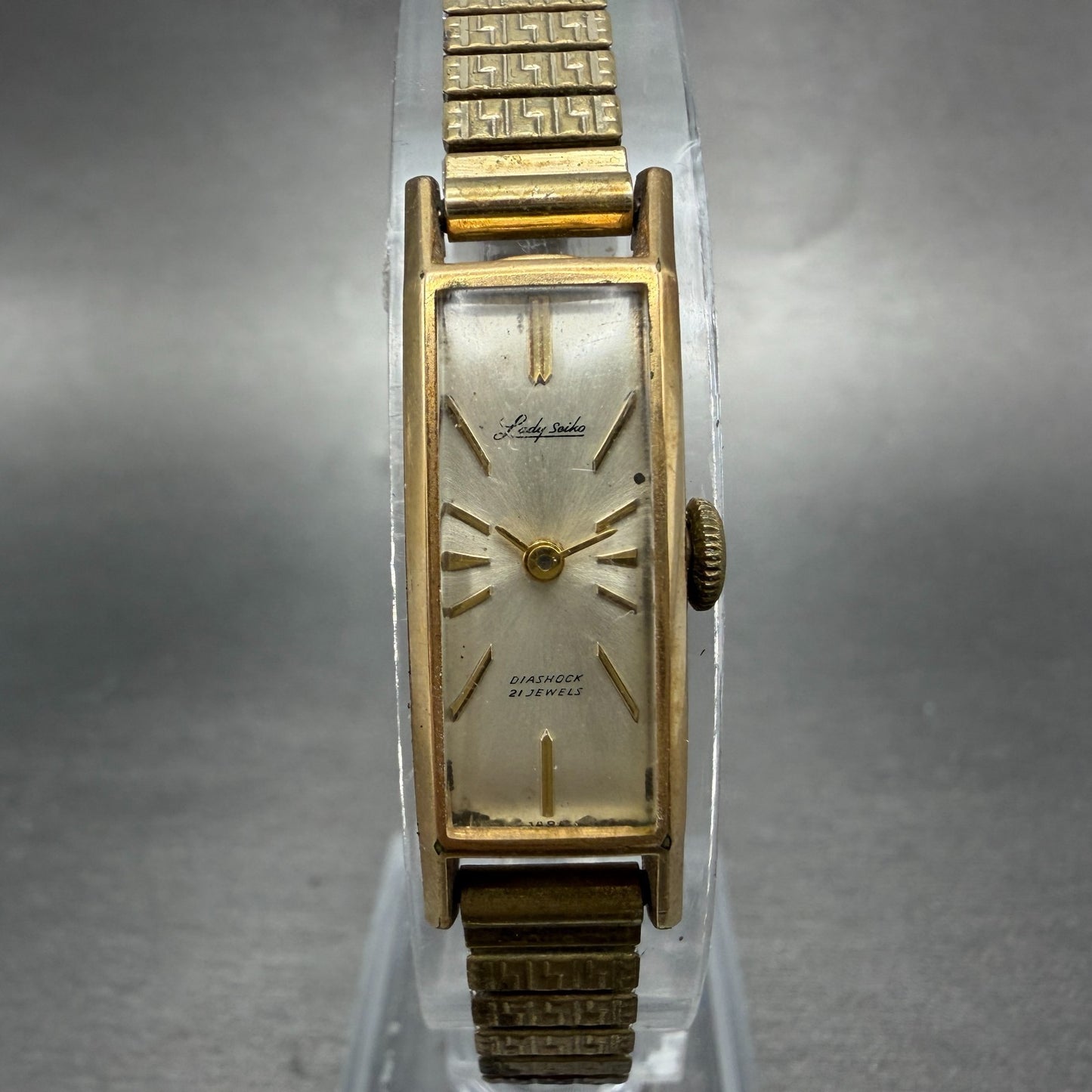 Seiko Lady Seiko Tank Watch Women 12mm Silver Dial Gold Tone Manual 4037 Runs0