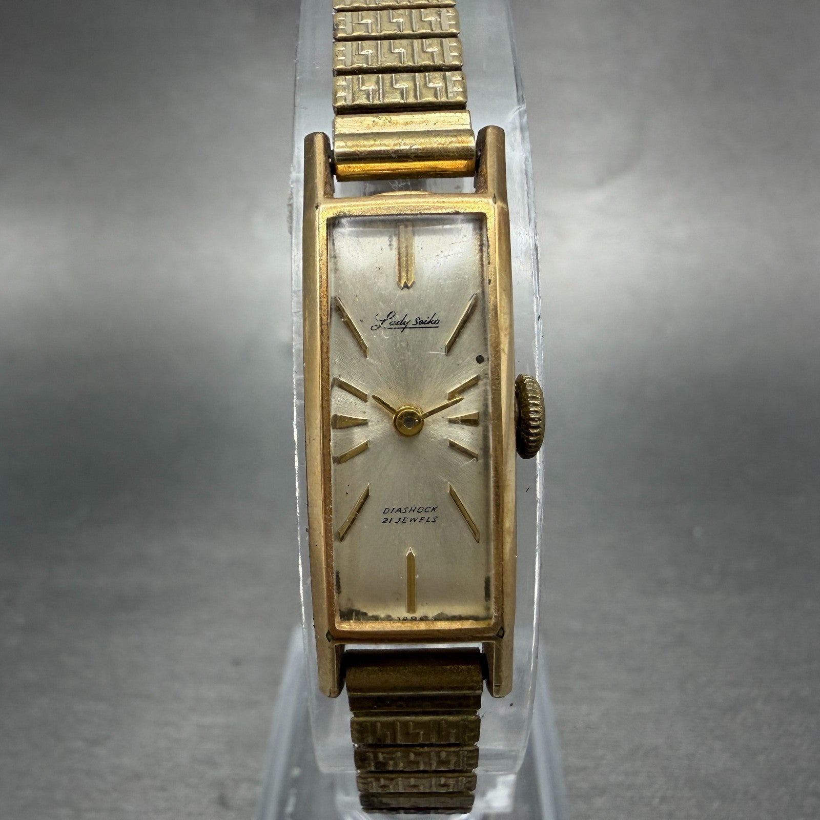 Seiko Lady Seiko Tank Watch Women 12mm Silver Dial Gold Tone Manual 4037 Runs0