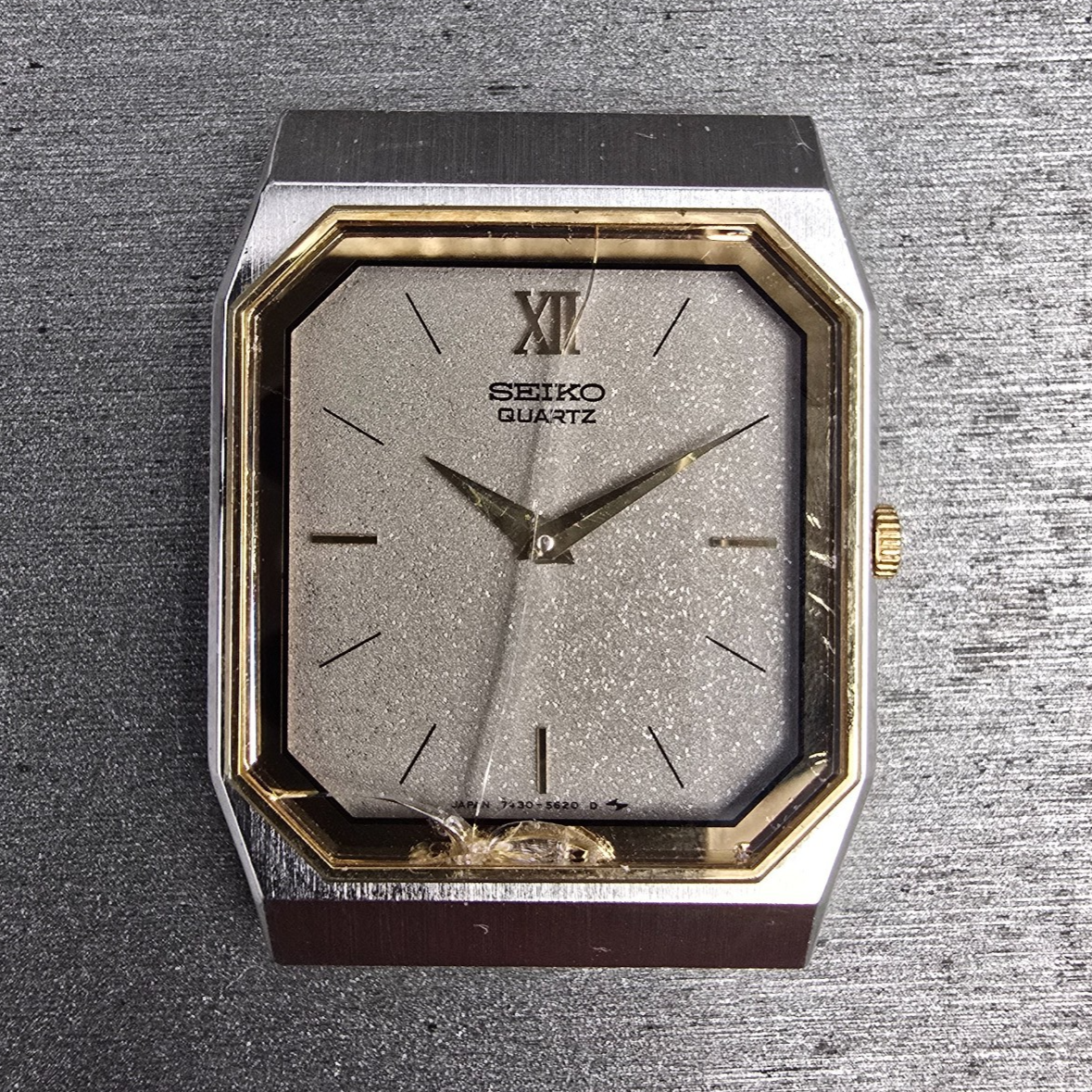 Seiko Watch Men 27mm Silver Dial Two Tone Rectangle 7430-5350 New Battery0