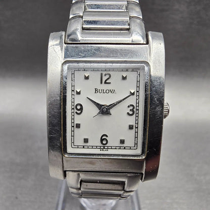 Bulova Tank Watch Women 21mm White Dial Silver Rectangle 96L42 New Battery1