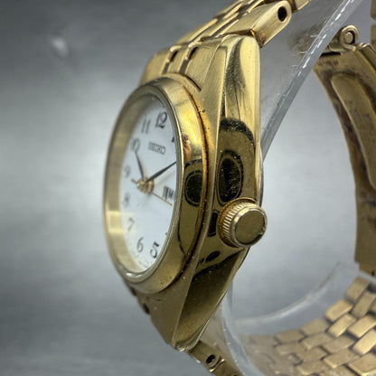Seiko Watch Women 24mm White Dial Gold Tone Daydate 7N83-0011 New Battery2