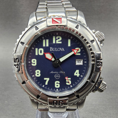 Bulova Marine Star Watch Men 38mm Blue Dial Silver Tone Date Round 96B40 PARTS0