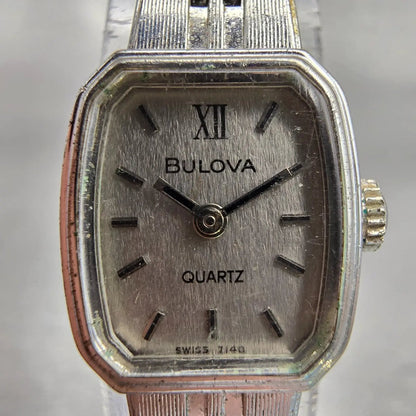 Bulova Watch Women 16mm Silver Dial Silver Tone Rectangle Vintage New Battery1