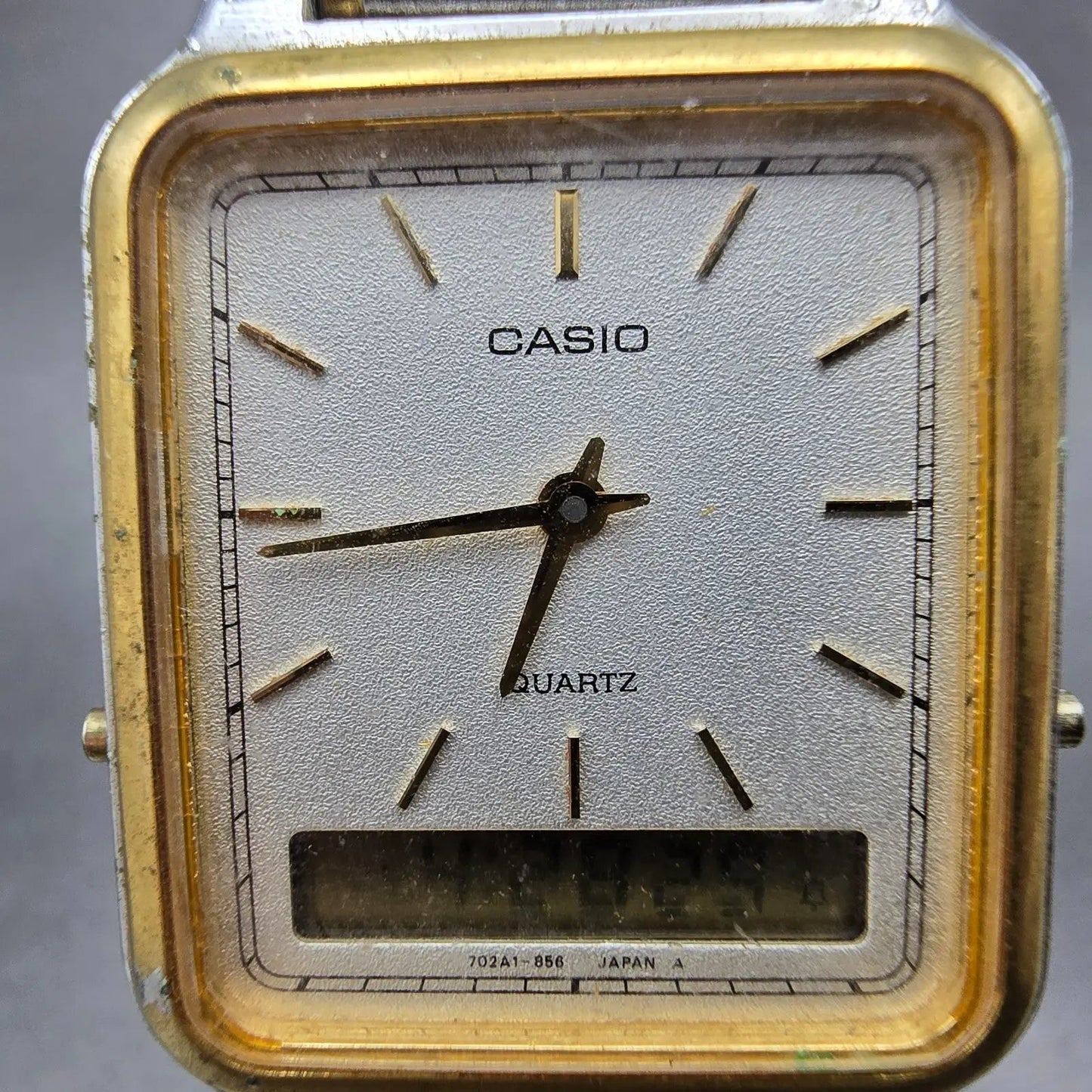 Casio AQ-703 Watch Men 27mm White Dial Two Tone Alarm Rectangle New Battery VTG1