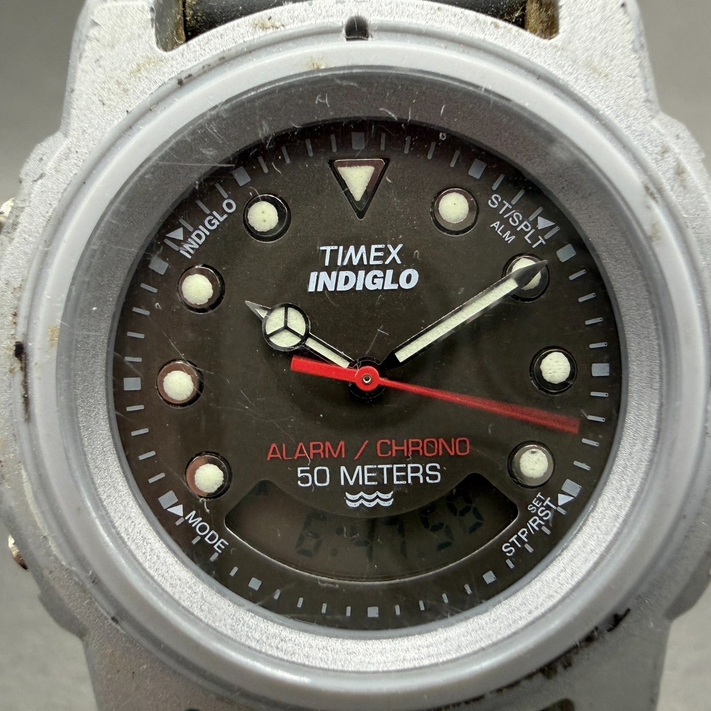 Timex Reef Gear Watch Men 42mm Gray Dial Silver Tone Ana Digi New Battery1