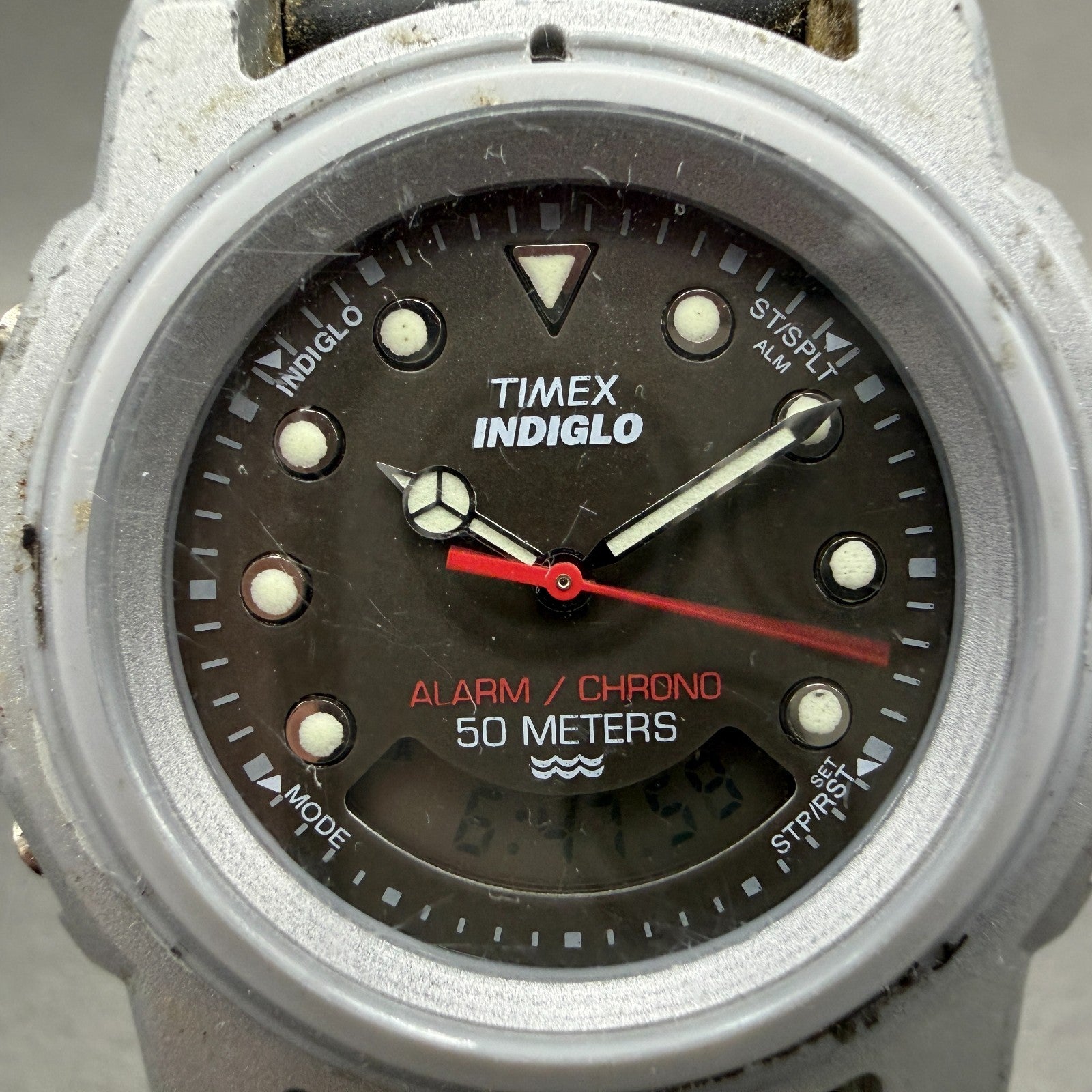 Timex Reef Gear Watch Men 42mm Gray Dial Silver Tone Ana Digi New Battery1