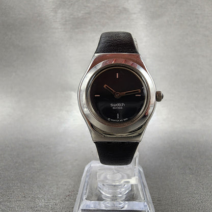 Swatch Irony Watch Women 25mm Black Dial Silver Tone Round New Battery Leather5