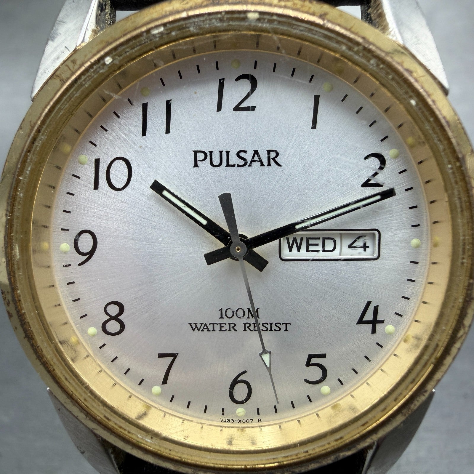 Seiko Pulsar Watch Men 38mm Silver Dial Two Tone Daydate VJ33-X006 New Battery1
