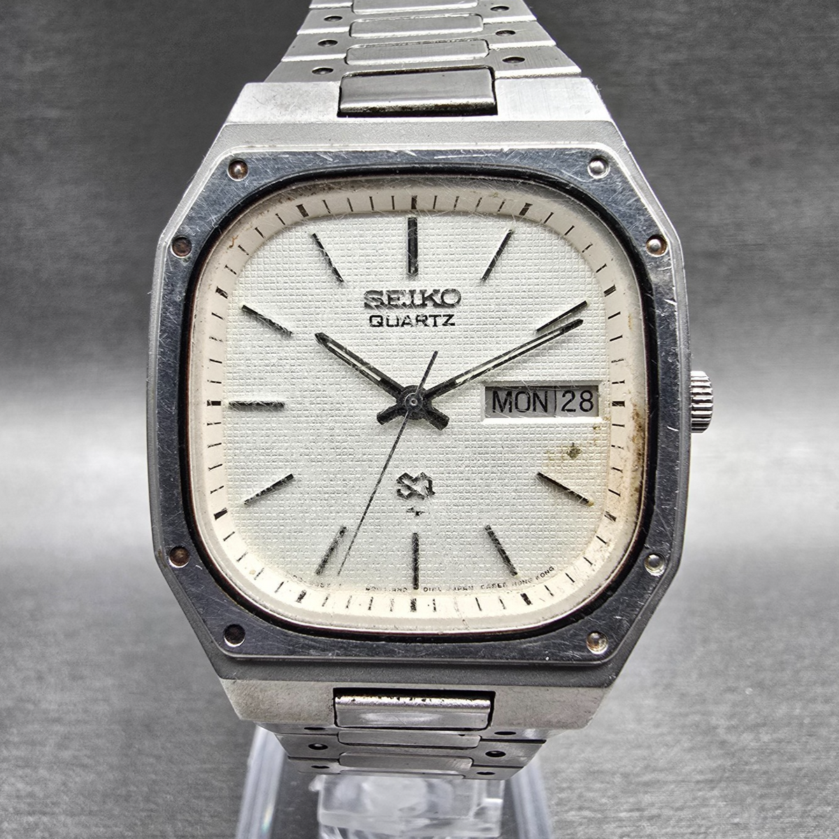 Seiko SQ Watch Men 34mm White Dial Silver Tone Daydate 7123-5359 New Battery0