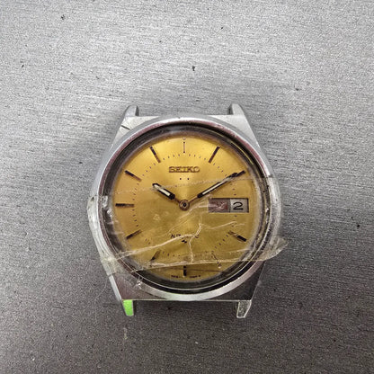 Seiko 5 Automatic Watch Men 38mm Gold Dial Steel Daydate 7009-8761 PARTS0