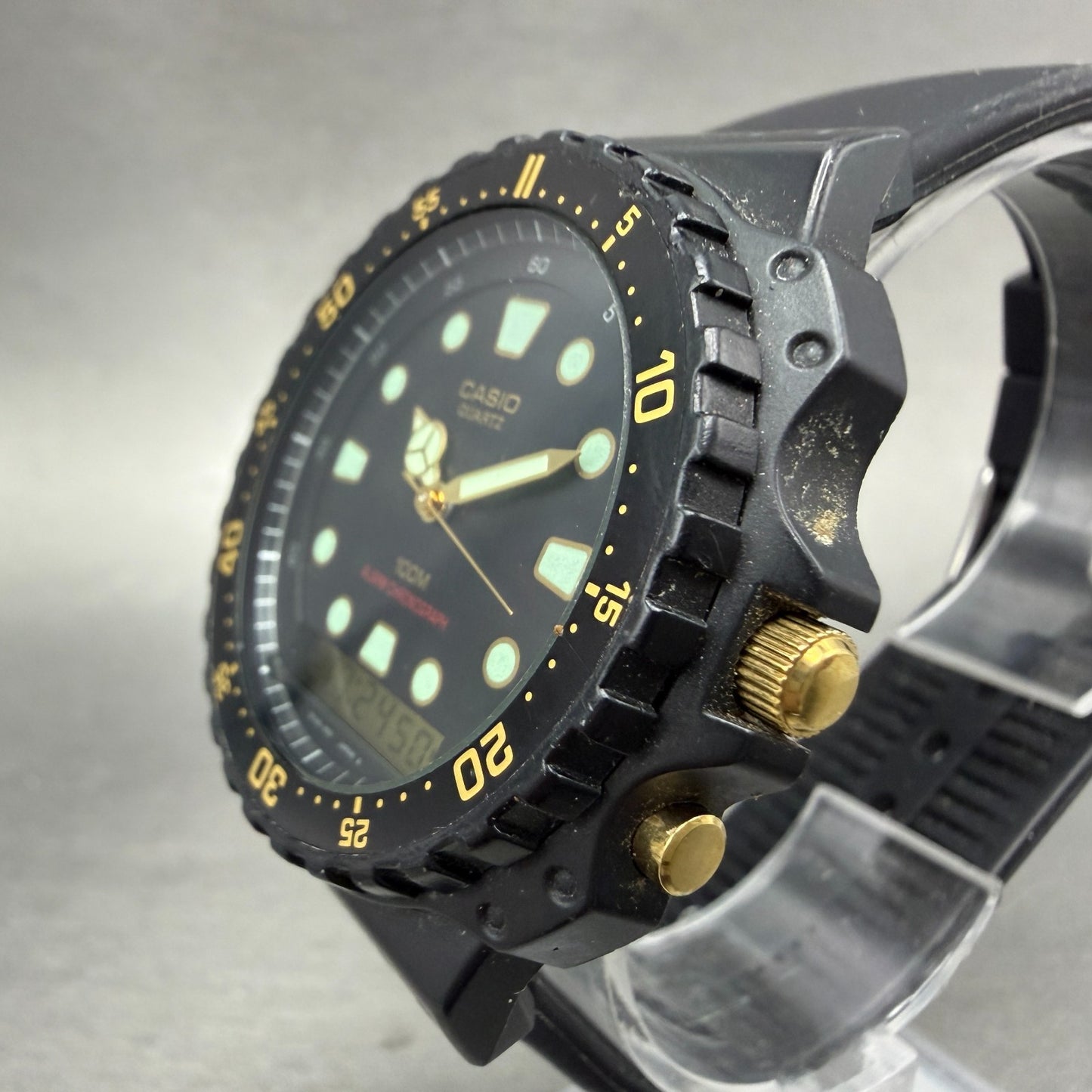 Casio AQ-100W Watch Men 45mm Analog Digital Black Tone Alarm Chrono New BatteryA2
