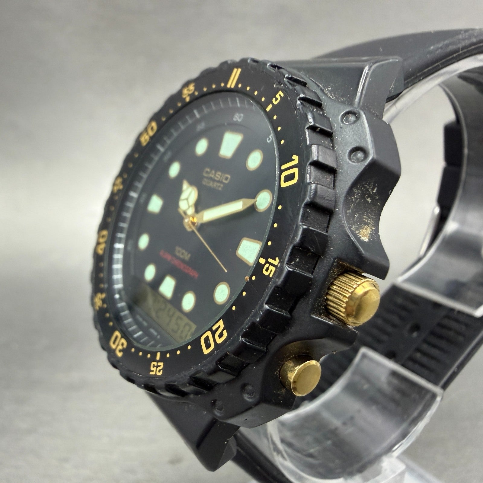 Casio AQ-100W Watch Men 45mm Analog Digital Black Tone Alarm Chrono New BatteryA2