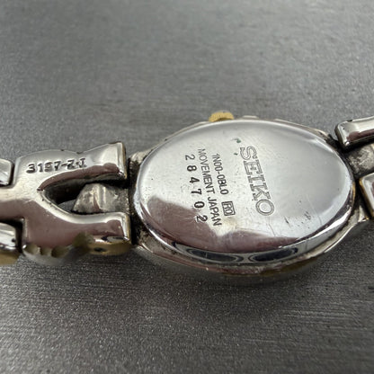 Seiko Watch Women 18mm Blue Dial Two Tone Oval Diamond 1N00-0BL0 New Battery9