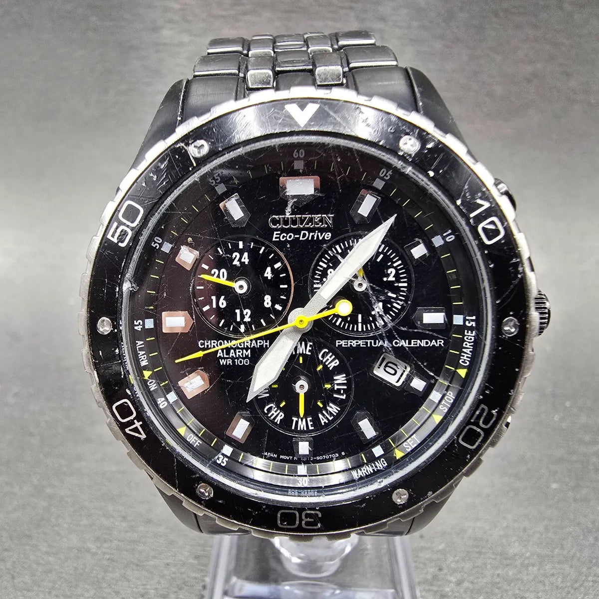 Citizen Eco-Drive Chronograph Watch Men 43mm Black Dial Steel Date Round Works0