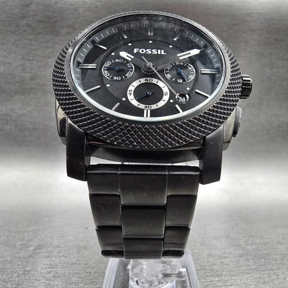 Fossil Machine Watch Men 45mm Black Dial Black Tone Chrono Date FS4552 New Batt5