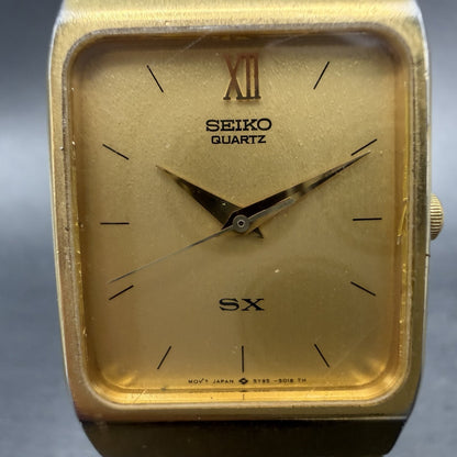 Seiko SX Tank Watch Men 26mm Champagne Dial Gold Tone Rectangle 5Y95-5009 NewBat1