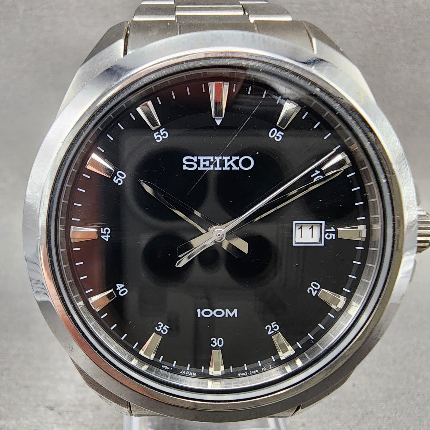 Seiko Watch Men 42mm Black Dial Silver Tone Date Round 6n4200h0 New Battery1
