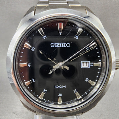 Seiko Watch Men 42mm Black Dial Silver Tone Date Round 6n4200h0 New Battery1