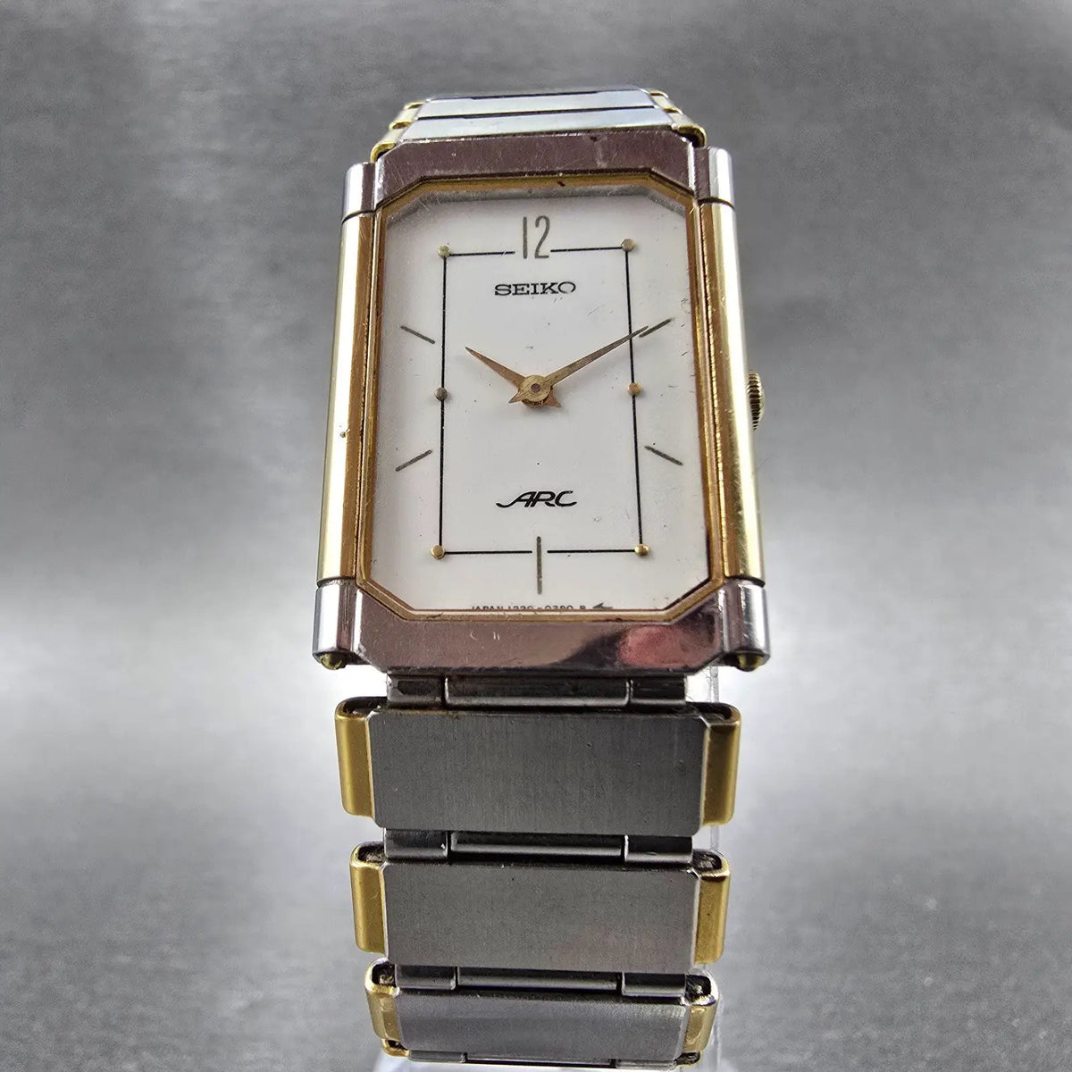 Seiko ARC Tank Watch Men 20mm White Dial Two Tone Rectangle 1220-5220 VTG PARTS6