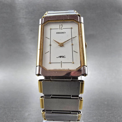 Seiko ARC Tank Watch Men 20mm White Dial Two Tone Rectangle 1220-5220 VTG PARTS6