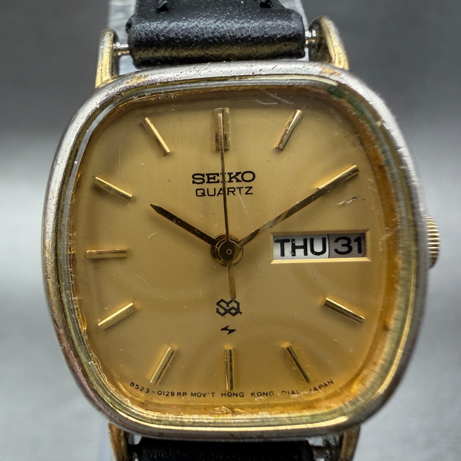 Seiko SQ Watch Women 21mm Champagne Dial Gold Tone Daydate 8523-5009 New Batt 871