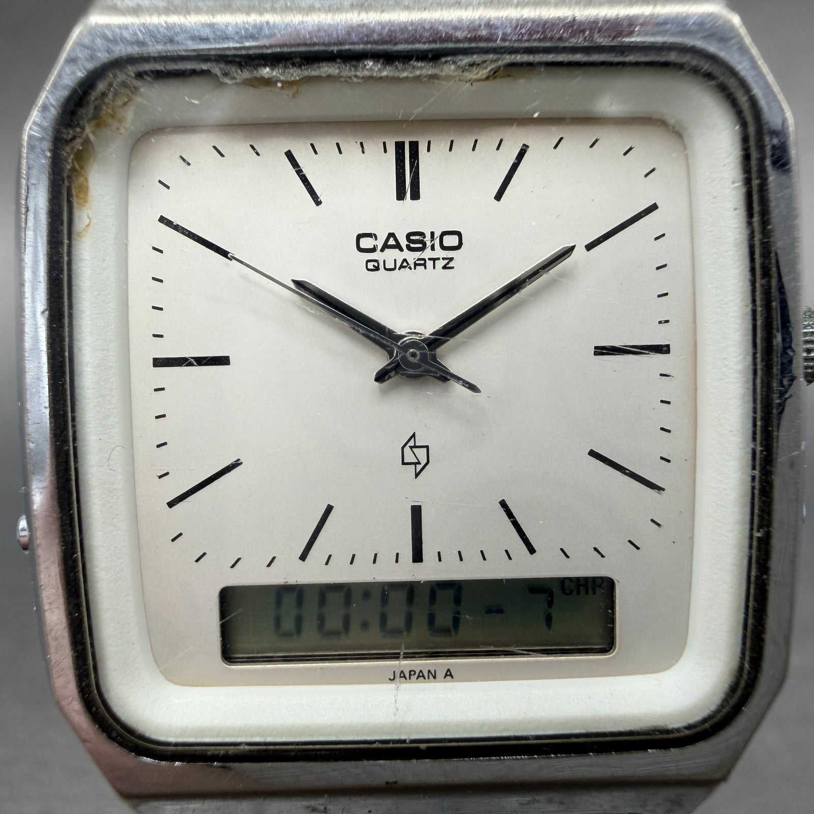 Casio AQ-320 Watch Men 31mm White Dial Silver Tone Analog Digital PARTS2