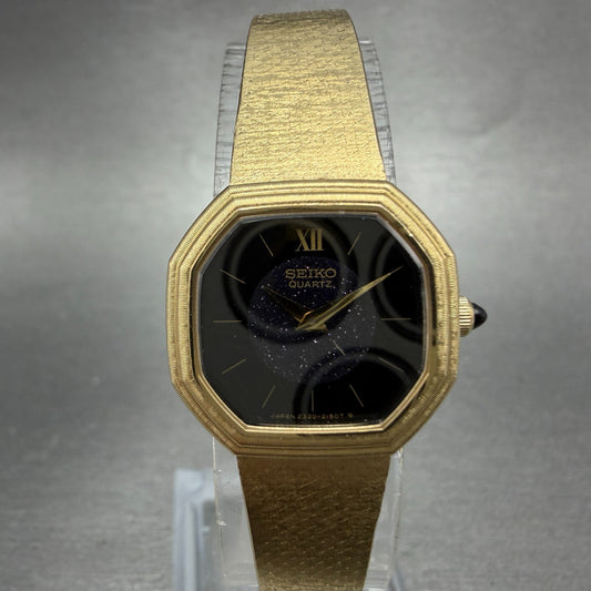 Seiko Watch Women 21mm Black Dial Gold Tone Octagon 2320-6110 New Battery VTG0
