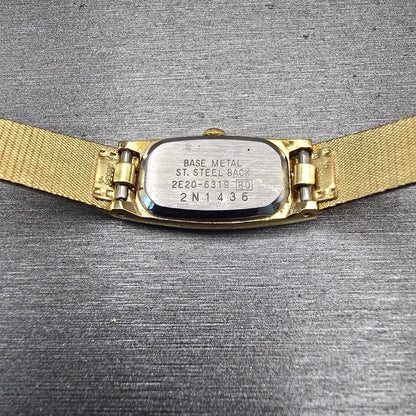 Seiko Watch Women 13mm Gold Dial Gold Tone Rectangle 2E20-6319 New Battery VTG10