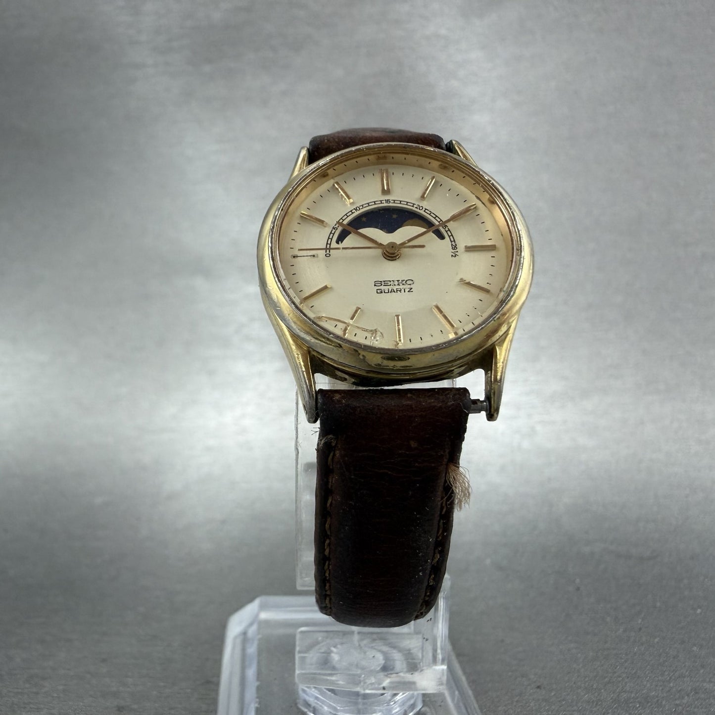 Seiko Moonphase Watch Women 24mm Champa Dial Gold Tone 2A240048 New Battery VTG5