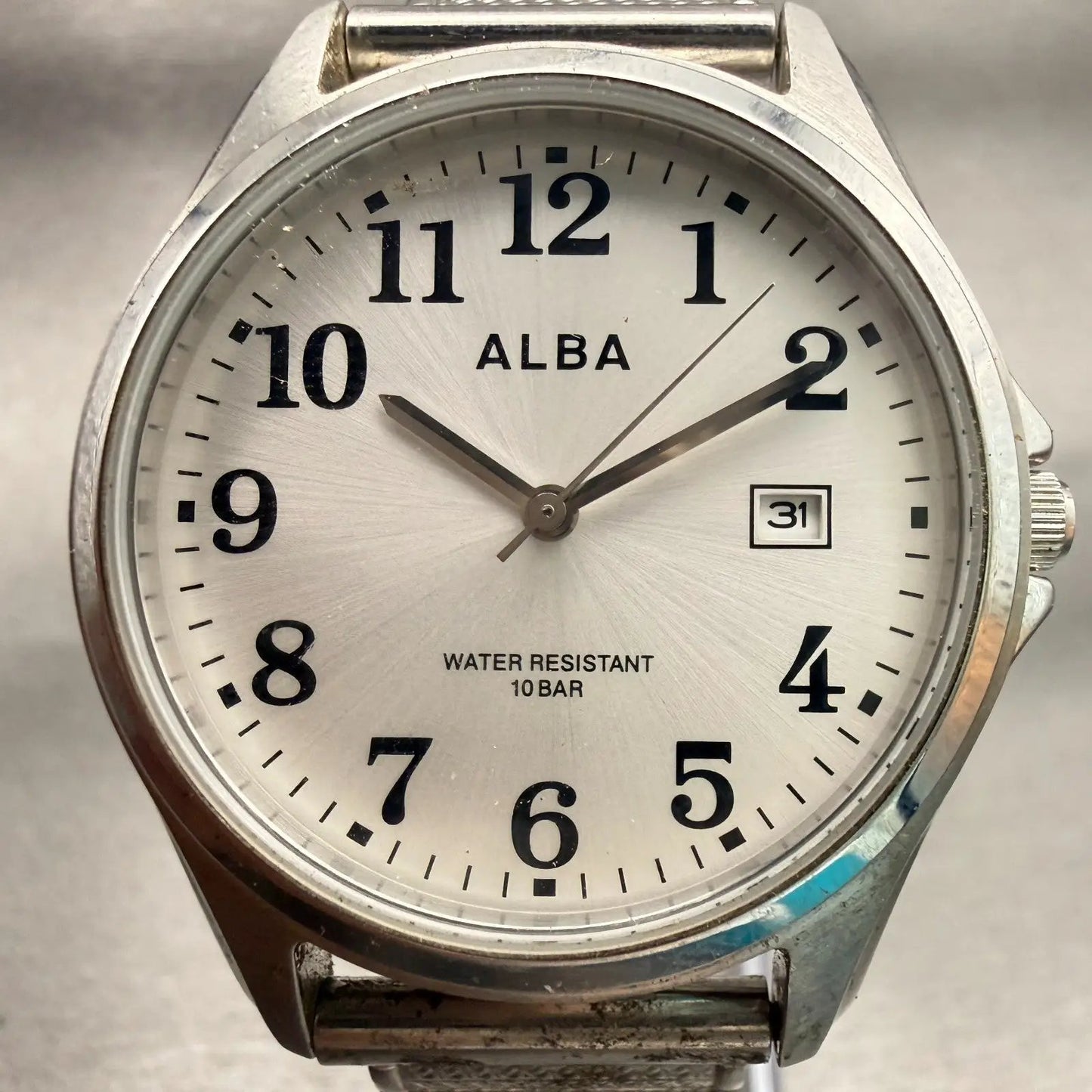 Seiko Alba Watch Men 37mm Silver Dial Silver Tone Date Round VX32-K007 New Batt1