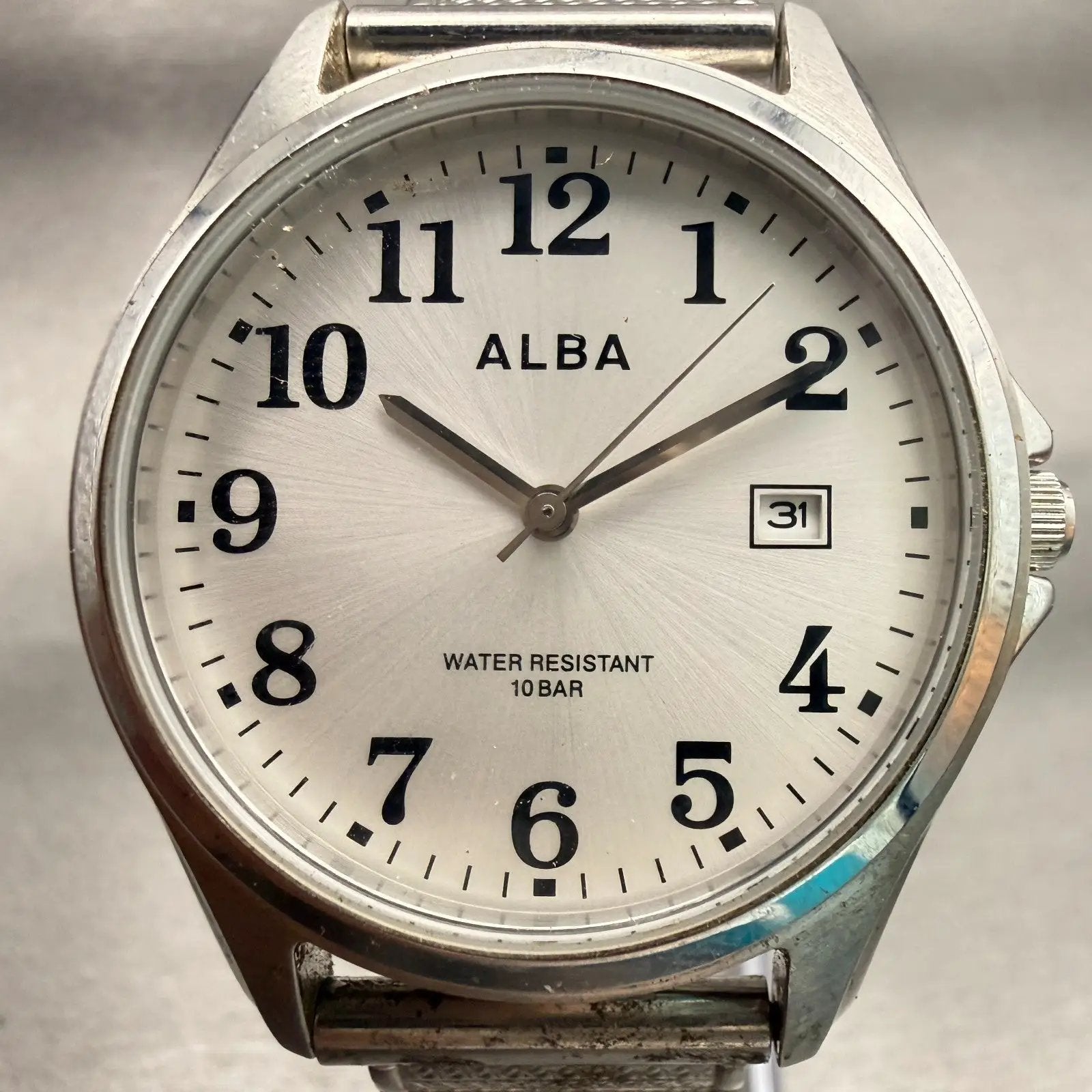 Seiko Alba Watch Men 37mm Silver Dial Silver Tone Date Round VX32-K007 New Batt1