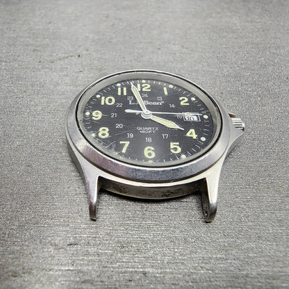 LL Bean Field Watch Men 34mm Gray Dial Gold Tone Date Round READ!!!!! PARTS VTG2