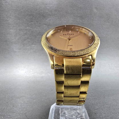 Skagen Watch Men 38mm Champagne Dial Gold Tone Round SKW2094 New Battery8