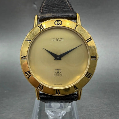 Gucci 3001M Watch Men 33mm Champagne Dial Gold plated Round New Battery VTG0