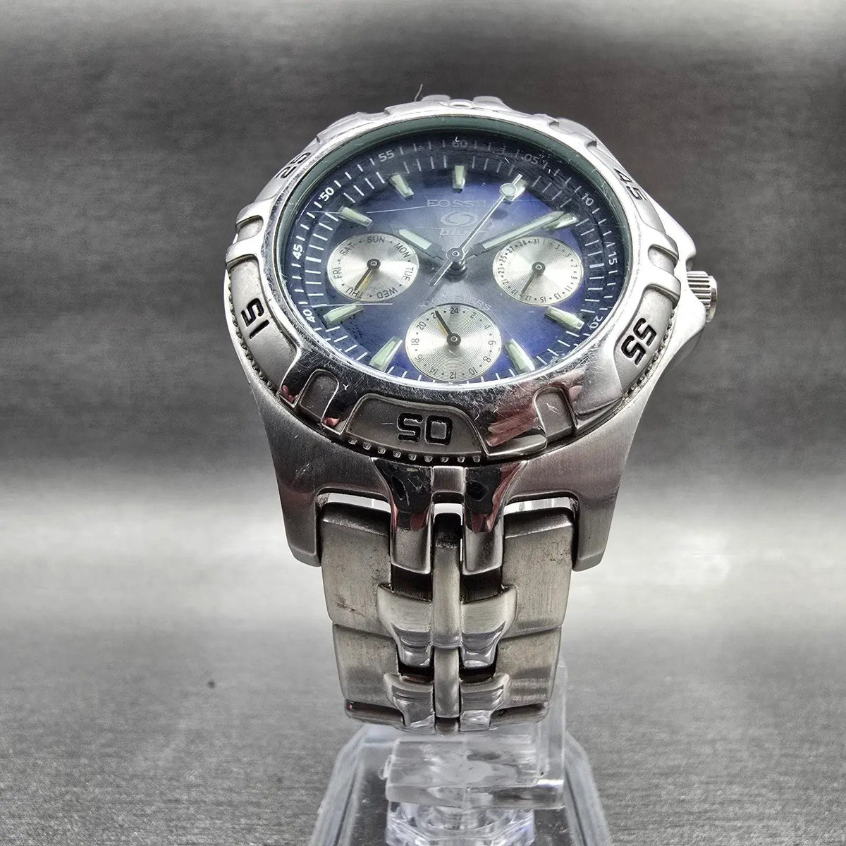 Fossil Blue Watch Men 36mm Blue Dial Silver Tone Daydate Round BQ-9185 New Batt5