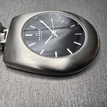Skagen Denmark Pocket Watch Men 42mm Black Dial Silver Tone 163LSSB New Battery4
