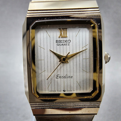 Seiko Exceline Tank Watch Women 19mm Silver Dial Gold Tone Rectangle New Battery1