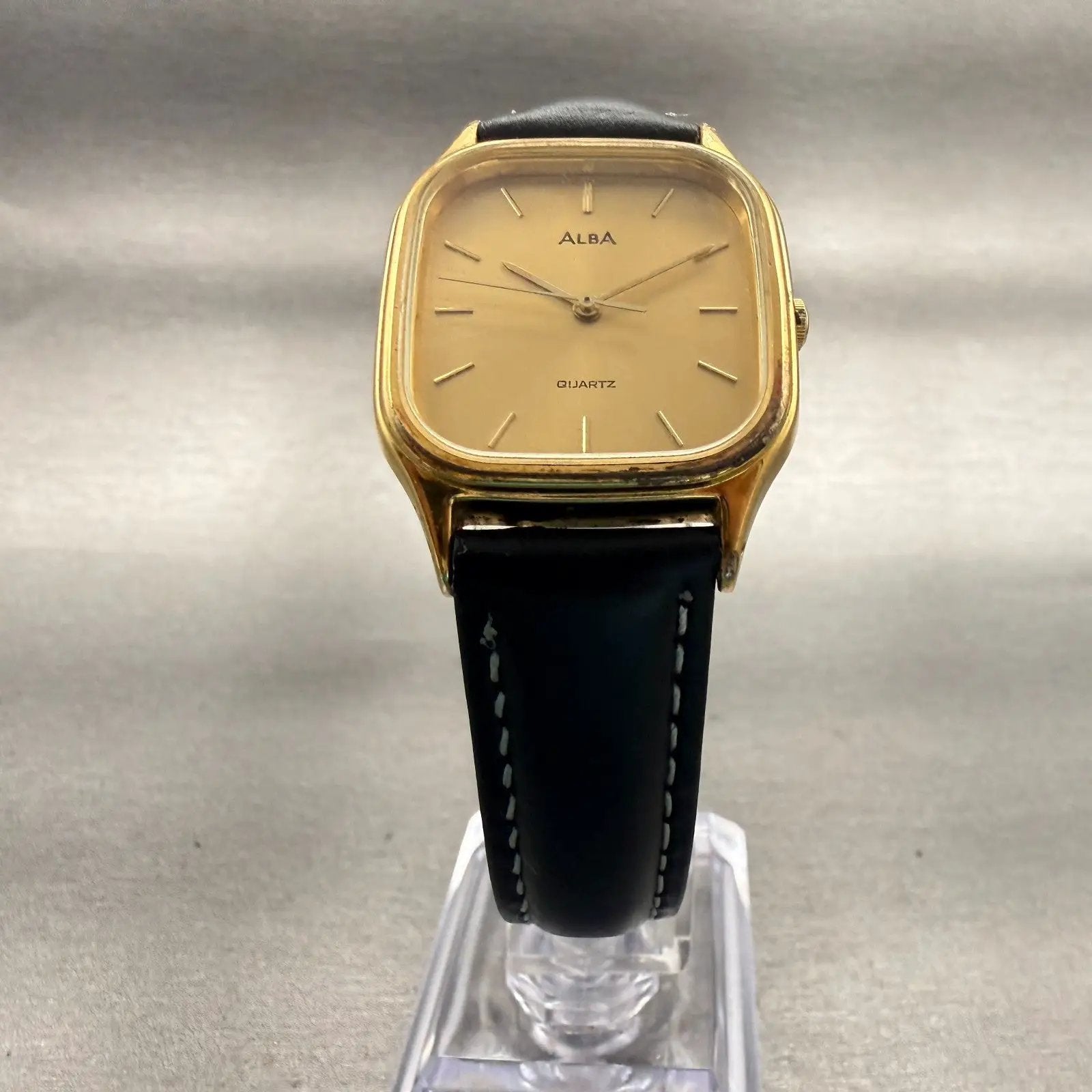 Seiko Alba Watch Men 28mm Gold Dial Gold Tone Rectangle V306-5140 New Battery5