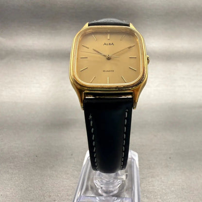 Seiko Alba Watch Men 28mm Gold Dial Gold Tone Rectangle V306-5140 New Battery5