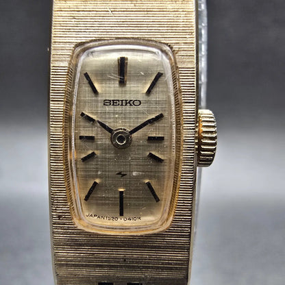Seiko Tank Watch Women 12mm Gold Dial Gold Tone Rectangle 1520-3339 Manual Wind1
