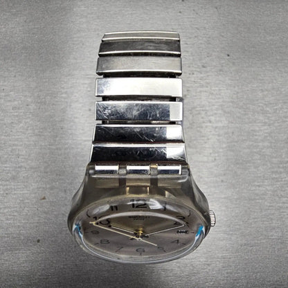 Swatch Silverall Watch Men 34mm Silver Dial Clear Case Date GM416 New Battery4