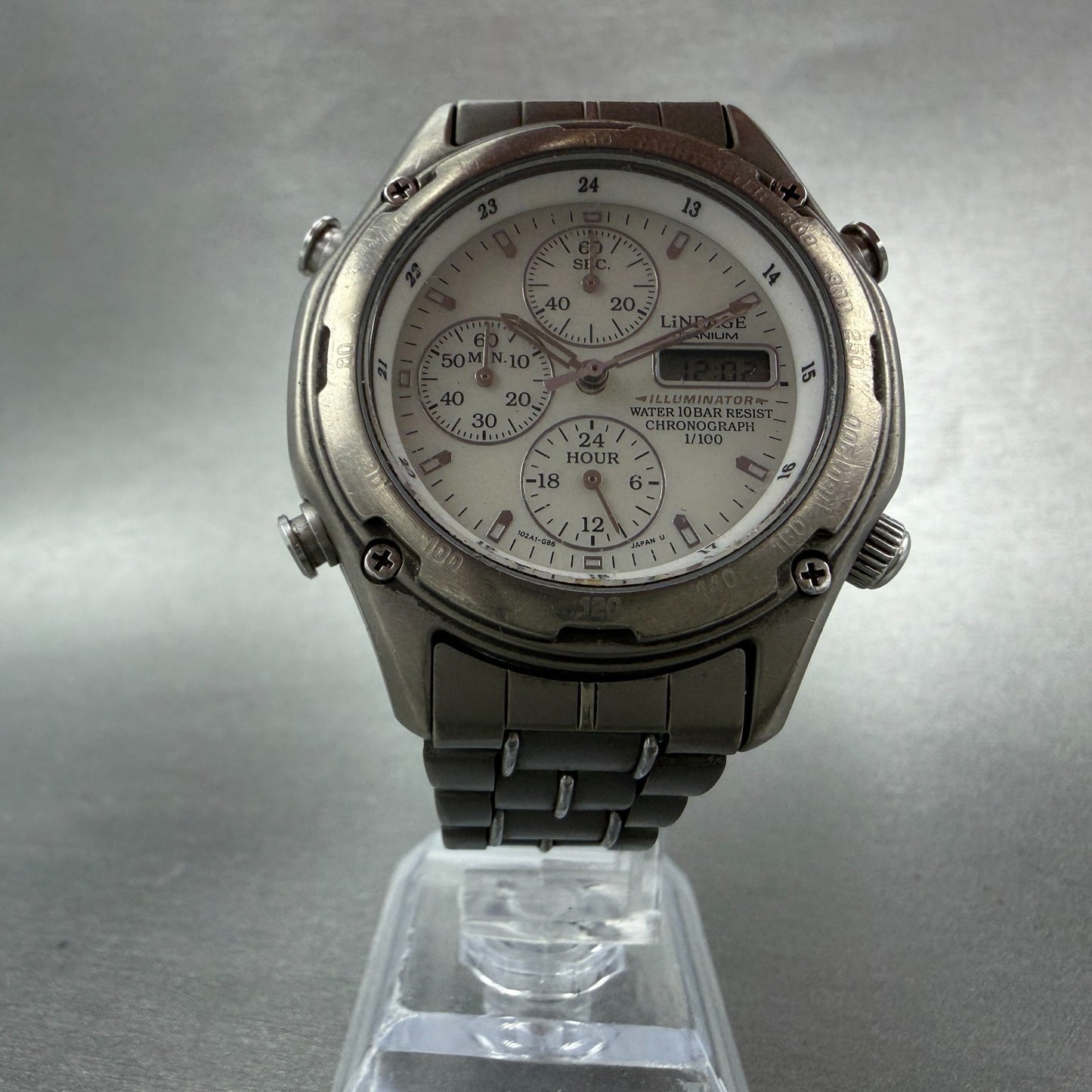 Casio Lineage LIS-001 Watch Men 41mm White Dial Titanium Alarm Chrono New batt5