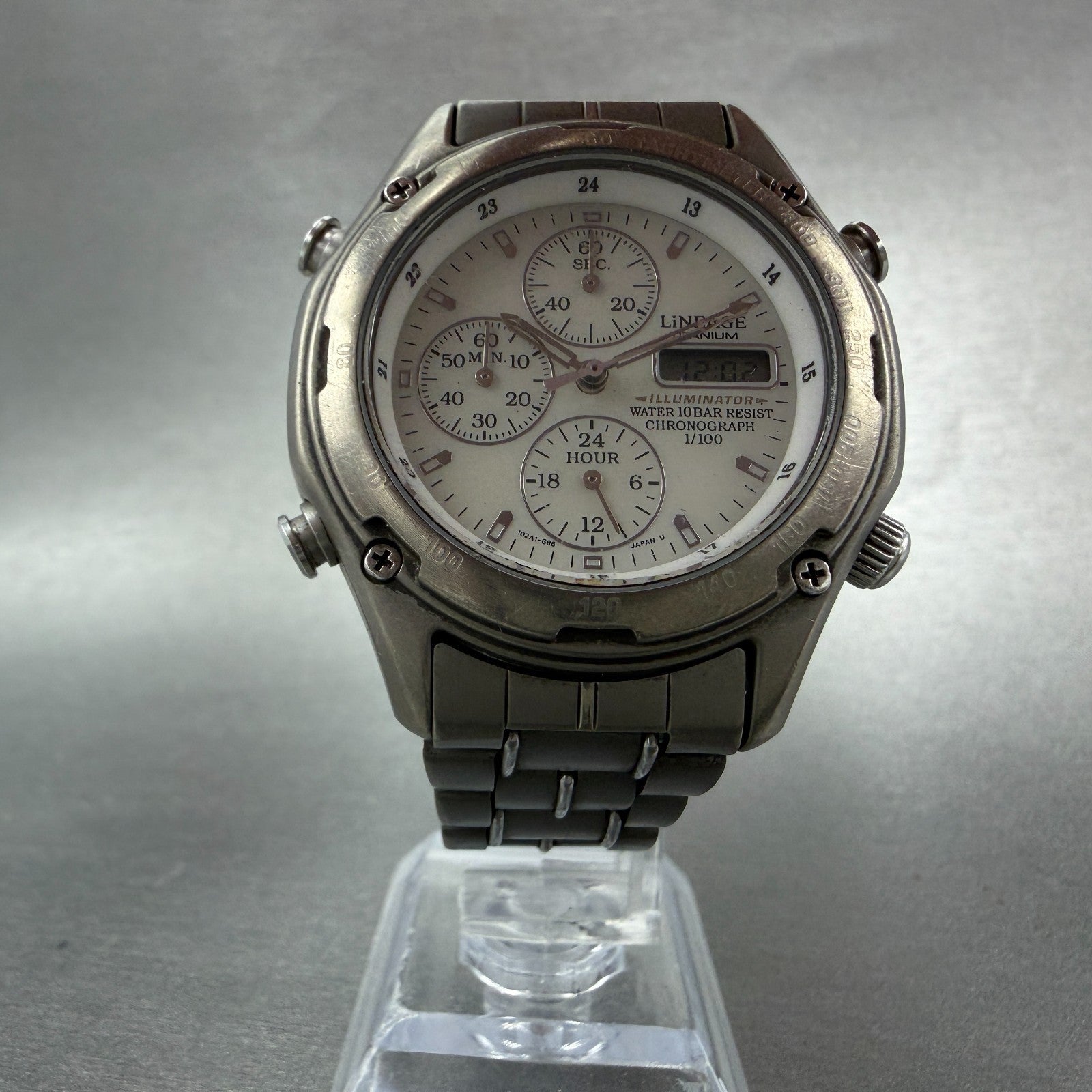 Casio Lineage LIS-001 Watch Men 41mm White Dial Titanium Alarm Chrono New batt5