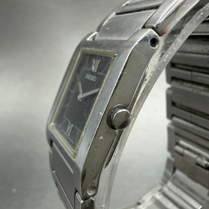 Seiko Tank Watch Women 20mm Black Dial Silver Tone 1N00-6T40 New Battery Vintage2